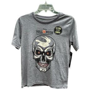 New ADTN Glow In The Dark Skull Halloween T-Shirt in Gray - Youth M‎ (10/12)